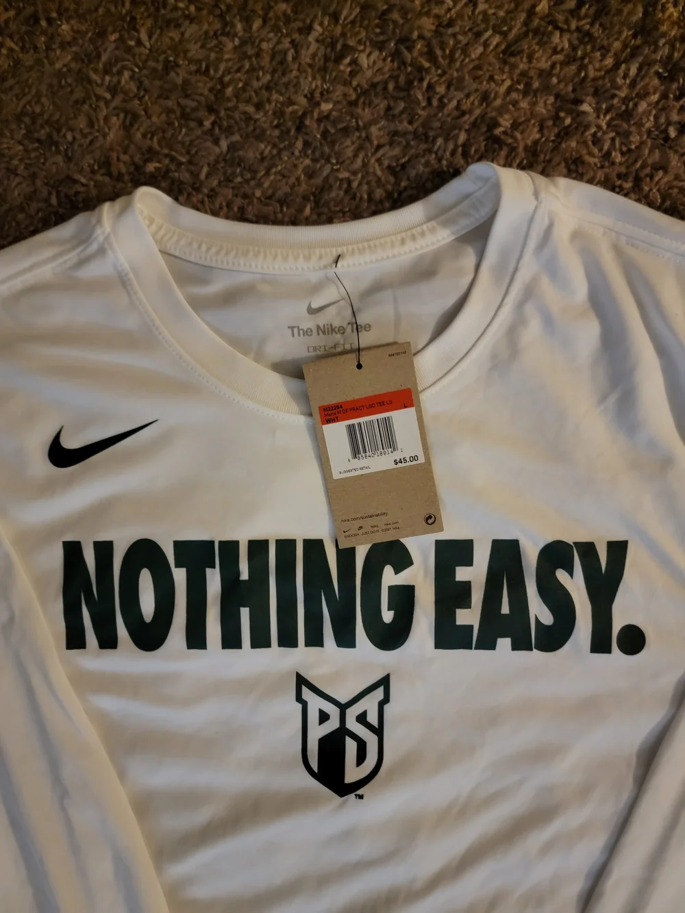 Nike White Long Sleeve 'NOTHING EASY.' Performance Tee - Portland State